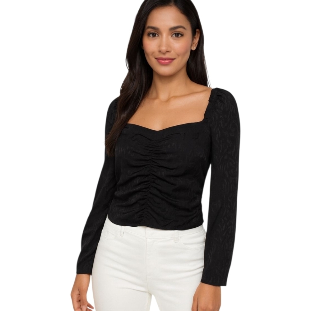 H&M Elegant Black Gathered Blouse